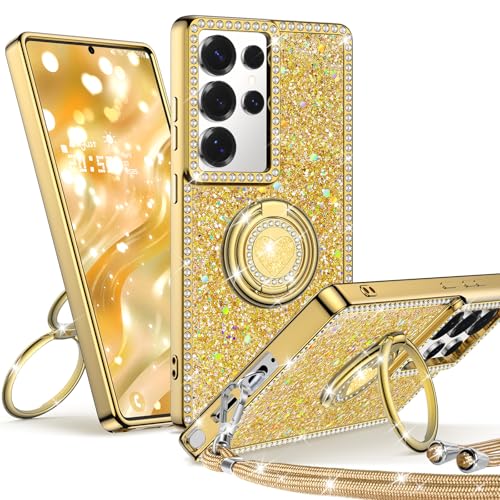Unlicaku für Samsung Galaxy S24 Ultra Hülle mit Band, Handyhülle mit Herzen Doppelring Ständer Luxus Glitzer Frauen Mädchen Elektroplattiert Schutzhülle für Samsung S24 Ultra Case, Gold Unlicaku für Samsung Galaxy S24 Ultra Hülle mit Band, Handyhülle mit Herzen Doppelring Ständer Luxus Glitzer Frauen Mädchen Elektroplattiert Schutzhülle für Samsung S24 Ultra Case, Gold von Unlicaku