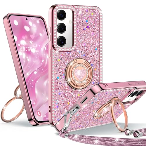 Unlicaku für Samsung Galaxy S24 Ultra Hülle mit Band, Handyhülle mit Herzen Doppelring Ständer Luxus Glitzer Frauen Mädchen Elektroplattiert Schutzhülle für Samsung S24 Ultra Case, Rosa Unlicaku für Samsung Galaxy S24 Ultra Hülle mit Band, Handyhülle mit Herzen Doppelring Ständer Luxus Glitzer Frauen Mädchen Elektroplattiert Schutzhülle für Samsung S24 Ultra Case, Rosa von Unlicaku
