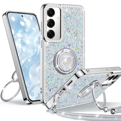 Unlicaku für Samsung Galaxy S24 Ultra Hülle mit Band, Handyhülle mit Herzen Doppelring Ständer Luxus Glitzer Frauen Mädchen Elektroplattiert Schutzhülle für Samsung S24 Ultra Case, Silber Unlicaku für Samsung Galaxy S24 Ultra Hülle mit Band, Handyhülle mit Herzen Doppelring Ständer Luxus Glitzer Frauen Mädchen Elektroplattiert Schutzhülle für Samsung S24 Ultra Case, Silber von Unlicaku