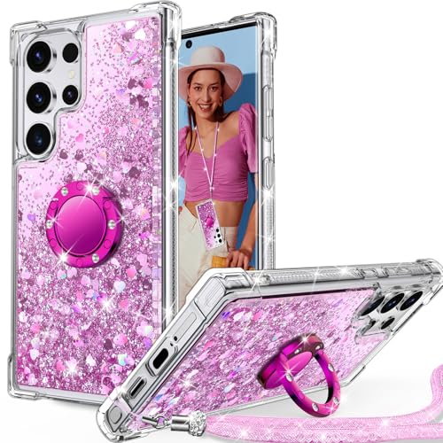 Unlicaku für Samsung Galaxy S24 Ultra Hülle mit Band, Handyhülle Ring Frauen Mädchen Bling Sparkle Glitter Cute Case, Ring Ständer Schutzhülle für Samsung S24 Ultra, Rosa Unlicaku für Samsung Galaxy S24 Ultra Hülle mit Band, Handyhülle Ring Frauen Mädchen Bling Sparkle Glitter Cute Case, Ring Ständer Schutzhülle für Samsung S24 Ultra, Rosa von Unlicaku
