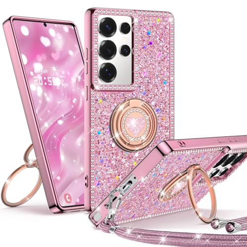 Unlicaku für Samsung Galaxy S25 Ultra Hülle mit Band, Handyhülle mit Herzen Doppelring Ständer Luxus Glitzer Frauen Mädchen Elektroplattiert Schutzhülle für Samsung S25 Ultra Case, Rosa Unlicaku für Samsung Galaxy S25 Ultra Hülle mit Band, Handyhülle mit Herzen Doppelring Ständer Luxus Glitzer Frauen Mädchen Elektroplattiert Schutzhülle für Samsung S25 Ultra Case, Rosa von Unlicaku