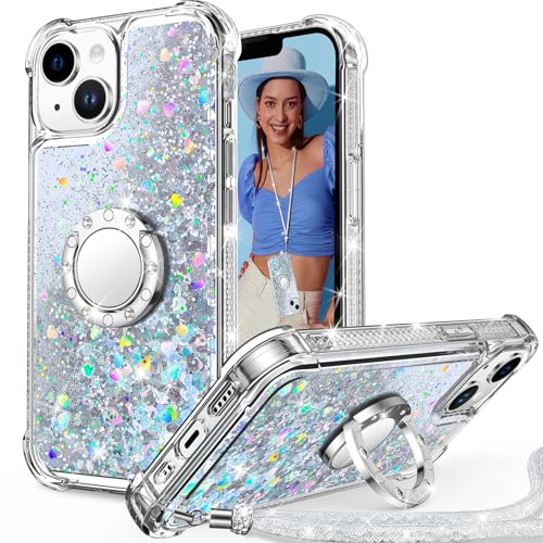 Unlicaku für iPhone 13 Hülle mit Band, Handyhülle Ring Frauen Mädchen Bling Sparkle Glitter Cute Case, Ring Ständer Schutzhülle für iPhone 13 – Splitter Unlicaku für iPhone 13 Hülle mit Band, Handyhülle Ring Frauen Mädchen Bling Sparkle Glitter Cute Case, Ring Ständer Schutzhülle für iPhone 13 – Splitter von Unlicaku