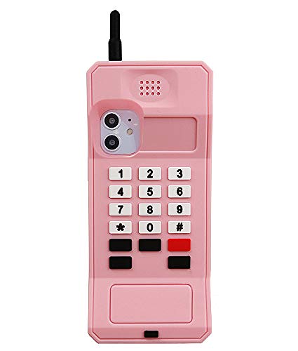 UnnFiko 3D Silikon Hülle kompatibel mit iPhone 15, Retro Classic Creative Soft Rubber Bumper Cover Cool Fun Thick Protective Stand Case (Retro Handy Pink, iPhone 15) von UnnFiko