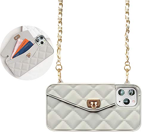 UnnFiko Brieftaschen-Schutzhülle kompatibel mit iPhone 15, niedliches, leichtes Luxus-Taschen-Design, Geldbörsen-Klappkartenhülle, weiche Silikonhülle mit Handschlaufe, langem Schultergurt (Grau, von UnnFiko
