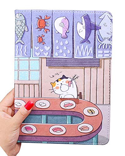 UnnFiko Cartoon iPad Air 4/5 Hülle, schlanke, leichte Standhülle mit automatischer Schlaf-/Wachfunktion, Leder-Smart-Cover für iPad Air 4/5 (Katze und Sushi) von UnnFiko