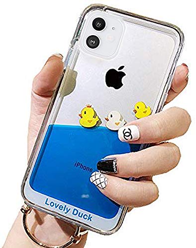 UnnFiko Dynamic Blue Liquid Floating Case Kompatibel mit iPhone 7 Plus/iPhone 8 Plus, Gelbe Enten und Piratenschiff, flexibel, weiche Gummihülle mit Quicksand Cover, iPhone XR, Three Ducks von UnnFiko
