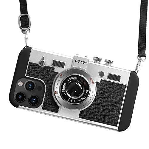 UnnFiko Emily in Paris Handyhülle für iPhone 11, Niedliches Kamera-Design, 3D Vintage Kamera-Abdeckung Handyhülle mit Lange Umhängeband (Silber Schwarz, iPhone 11) von UnnFiko