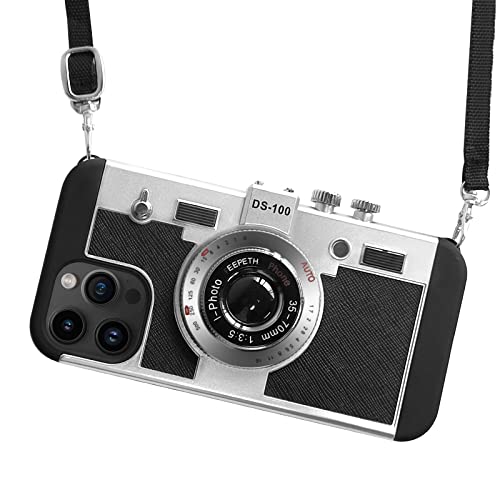 UnnFiko Emily in Paris Handyhülle für iPhone 7/8/SE2/SE3, süßes Kamera-Design, 3D-Vintage-Kamera-Abdeckung, Handyhülle mit langem Umhängeband, kompatibel mit iPhone 7/8/SE2/SE3 (Schwarz) von UnnFiko