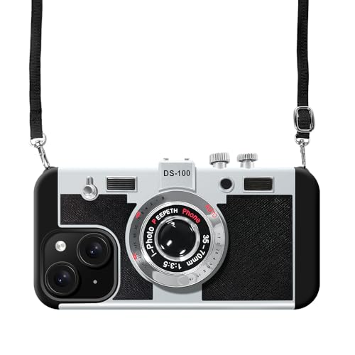 UnnFiko Emily in Paris Handyhüllen iPhone 13,3D Vintage Kamera lustige kreative hülle mit abnehmbarem Kette,Schutzhülle zum Umhängen,Schwarz. von UnnFiko