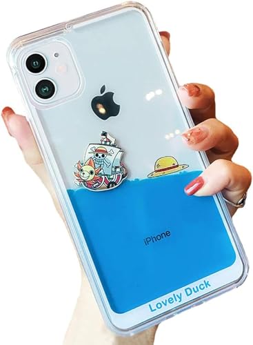 UnnFiko Flüssige Hülle Kompatibel mit iPhone 11, 3D Niedlicher Treibsand Fließender Schwimmender Bling Glitzer Sparkle Soft Case für Mädchen Frauen (Piratenschiff & Hut, iPhone 11) von UnnFiko