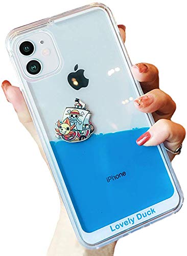 UnnFiko Flüssige Hülle Kompatibel mit iPhone 14, 3D Cool Quicksand Fließend Floating Bling Glitzer Sparkle Soft Case für Mädchen Frauen (Piratenschiff, iPhone 14) von UnnFiko