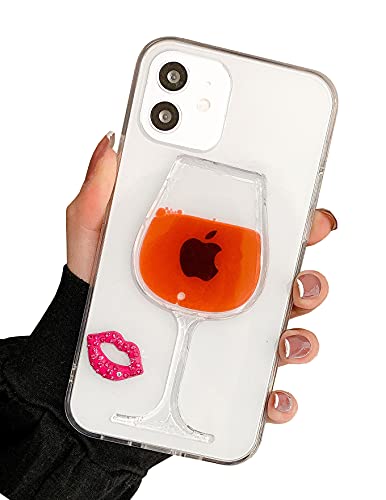 UnnFiko Liquid Phone Case Kompatibel mit iPhone 14 Hülle, Cool Cartoon Design Floating Bumper Schutzhülle Hard Back Shell Cover (Weinglas, iPhone 14) von UnnFiko