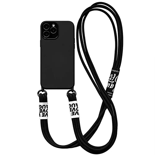 UnnFiko Silikon iPhone Hülle mit Handy Lanyard, Lange Crossbody Strap, Universal Lanyard Umhängeband Schutzhülle Case Cover (Schwarz, iPhone 11) von UnnFiko