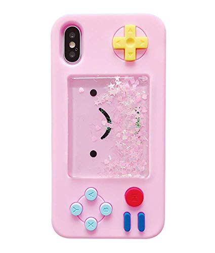 UnnFiko Squishy 3D Cartoon Game Case Kompatibel mit iPhone X, Kreative Flüssige Sterne Funny Play Case Weiche Gummi Schutzhülle für Mädchen Frauen (Pink) von UnnFiko