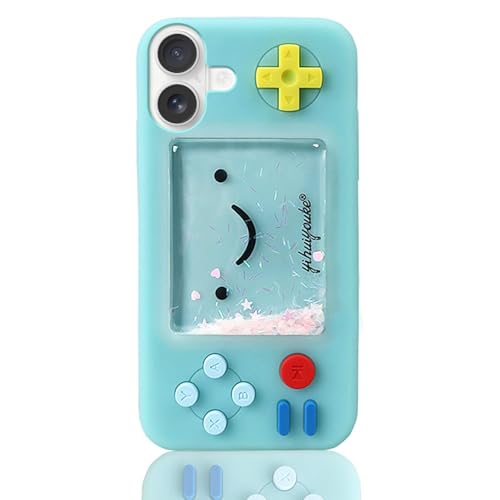 UnnFiko Squishy 3D-Cartoon-Spielform, kompatibel mit iPhone 16, kreative flüssige Sterne, lustige Spielhülle, weiche Gummi-Schutzhülle (blau, iPhone 16) von UnnFiko