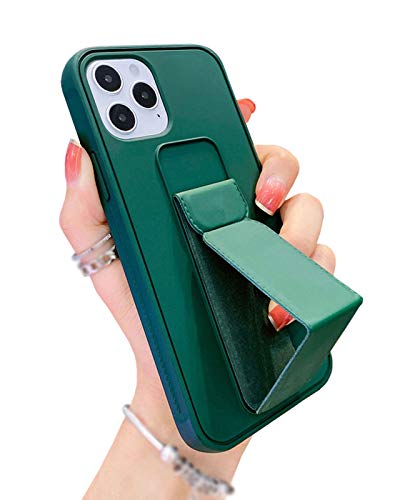 UnnFiko Ständer Halter Hülle Kompatibel mit iPhone 12, Faltbare Kickstand Design, Weiche Silikon Schutzhülle mit Handhalter (Grün, iPhone 12) von UnnFiko