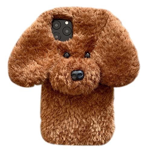 UnnFiko Super süße Teddyhund Flauschige Fellhülle Kompatibel mit iPhone 12 Mini, Fuzzy Furry Warm Plüsch Weich TPU Winter Case Schutzhüllen (Teddybraun, iPhone 12 Mini) von UnnFiko