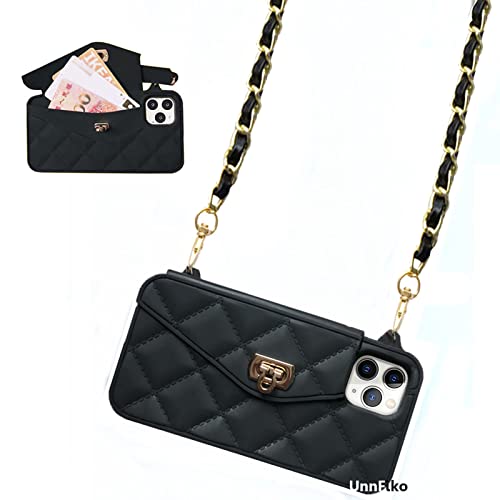 UnnFiko Wallet Case Compatible with iPhone 15 Pro Max, Cute Light Luxury Bag Design, Purse Flip Card Pouch Cover Soft Silicone Case with Handstrap Long Shoulder Strap (Black, iPhone 15 Pro Max) von UnnFiko