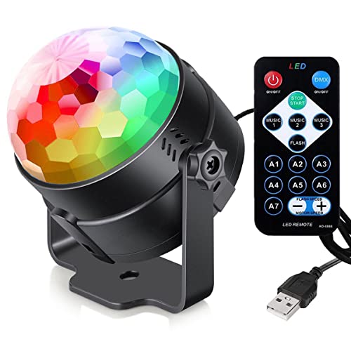 Discokugel Discolicht partylicht 360° schwenkbar 3W 7 Farben RGB mit Fernbedienung Ideal für Lichtshows, Familiengeburtstagsfeiern, Weihnachten und mehr. von Unnderwiss