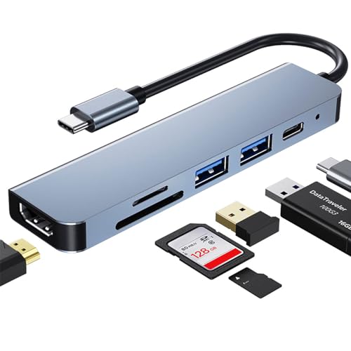USB c hub, Multi Port USB C Adapter für MacBook Pro, 6 in 1 USB C zu HDMI Hub, kompatibel mit USB C Laptops und Anderen Typ-C Geräten (4K HDMI USB3.0 USB2.0 SD/TF-Kartenleser 87W PD) von Unnderwiss