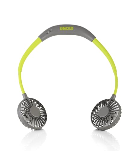 UNOLD 86696 Nackenventilator Breezy Green - Grün, Nackenbügel, 3-stufige Geschwindigkeitsregelung, LED-Kontrollleuchte, LED-Beleuchtung, freie Hände, Akku bis 8std. von Unold