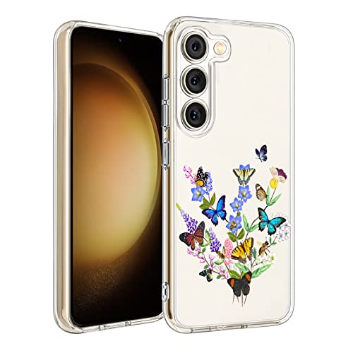 Unov Case Compatible with Galaxy S23+ Case Galaxy S23 Plus Case Clear with Design Soft TPU Shock Absorption Slim Embossed Pattern Protective 6.6 inch (Flower Butterfly) von Unov
