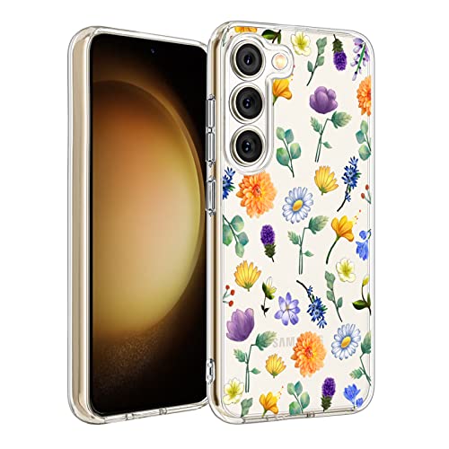 Unov Case Compatible with Galaxy S23 Case Clear with Design Soft TPU Shock Absorption Slim Embossed Pattern Protective 6.1 inch (Flower Garden) von Unov