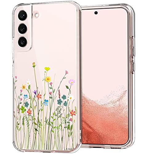 Unov Hülle Kompatibel mit Galaxy S22 Hülle klar Transparent Schlanke Schutzhülle Weich TPU Stoßstange Geprägtes das Muster Stoßdämpfung 6.1 Zoll (Blumen Blumenstrauß) von Unov