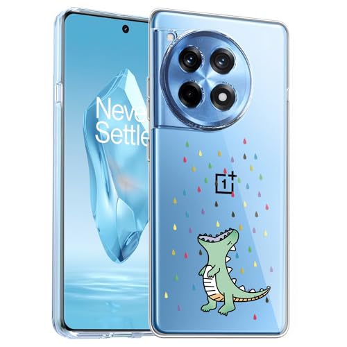 Unov Hülle Kompatibel mit OnePlus 12R Hülle klar Transparent Schlanke Schutzhülle Weich TPU Stoßstange Geprägtes das Muster Stoßdämpfung 6.78 Zoll (Regenbogen Dinosaurier) von Unov