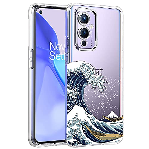Unov Hülle Kompatibel mit OnePlus 9 5G Klar mit Design Weiche TPU Stoßdämpfung Slim Geprägtes Muster Schutzhülle Back Cover OnePlus 9 5G Hülle 6,5 Zoll (Great Wave) von Unov