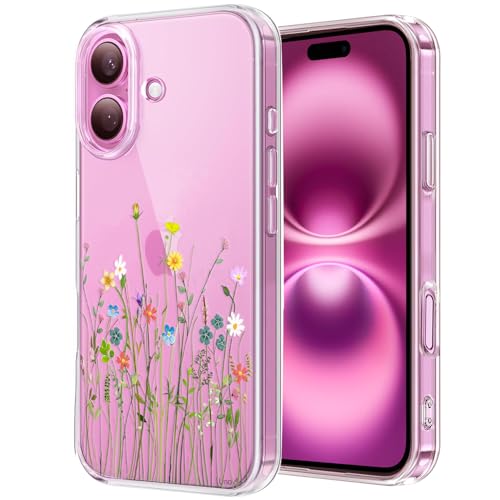 Unov Hülle Kompatibel mit iPhone 16 Hülle klar Transparent Schlanke Schutzhülle Weich TPU Stoßstange Geprägtes das Muster Stoßdämpfung 6.1 Zoll (Blumen Blumenstrauß) von Unov