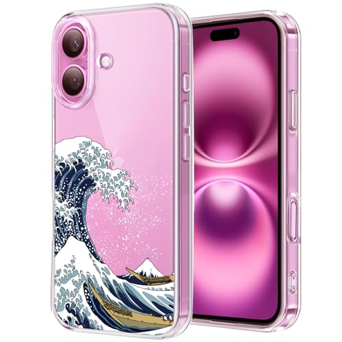 Unov Hülle Kompatibel mit iPhone 16 Hülle klar Transparent Schlanke Schutzhülle Weich TPU Stoßstange Geprägtes das Muster Stoßdämpfung 6.1 Zoll (Große Welle) von Unov