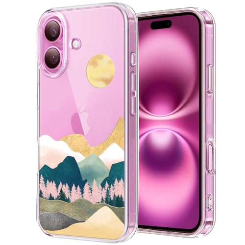 Unov Hülle Kompatibel mit iPhone 16 Hülle klar Transparent Schlanke Schutzhülle Weich TPU Stoßstange Geprägtes das Muster Stoßdämpfung 6.1 Zoll (Sierra Berge) von Unov