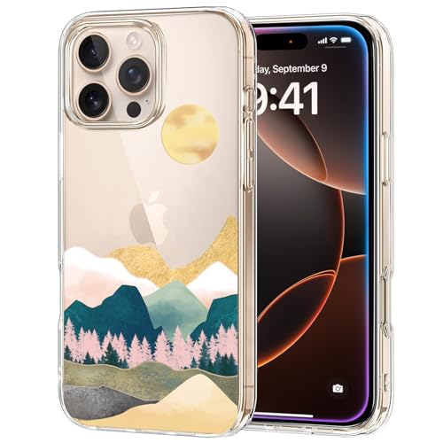 Unov Hülle Kompatibel mit iPhone 16 Pro Hülle klar Transparent Schlanke Schutzhülle Weich TPU Stoßstange Geprägtes das Muster Stoßdämpfung 6.3 Zoll (Sierra Berge) von Unov
