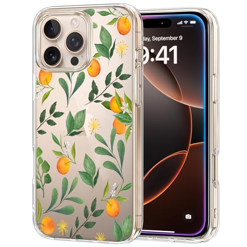 Unov Hülle Kompatibel mit iPhone 16 Pro Max Hülle klar Transparent Schlanke Schutzhülle Weich TPU Stoßstange Geprägtes das Muster Stoßdämpfung 6.9 Zoll (Zitrusgewächs Aroma) von Unov