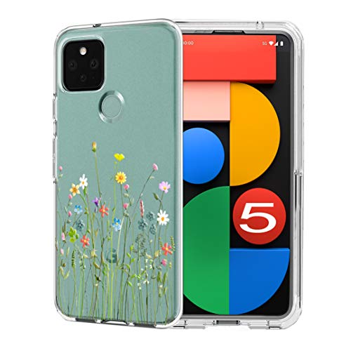 Unov Hülle Kompatibel mit Pixel 5 Hülle klar Transparent Schlanke Schutzhülle Weich TPU Stoßstange Geprägtes das Muster Stoßdämpfung 6 Zoll (Blumen Blumenstrauß) von Unov