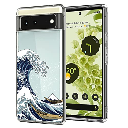 Unov Hülle Kompatibel mit Pixel 6 Hülle klar Transparent Schlanke Schutzhülle Weich TPU Stoßstange Geprägtes das Muster Stoßdämpfung 6.4 Zoll (Große Welle) von Unov