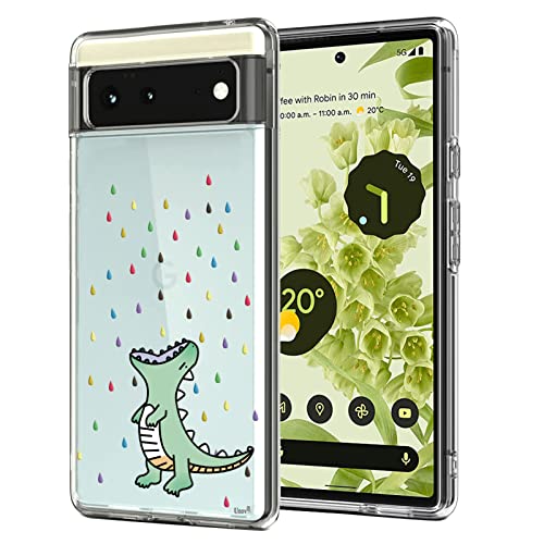 Unov Hülle Kompatibel mit Pixel 6 Hülle klar Transparent Schlanke Schutzhülle Weich TPU Stoßstange Geprägtes das Muster Stoßdämpfung 6.4 Zoll (Regenbogen Dinosaurier) von Unov