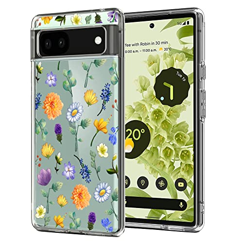 Unov Hülle Kompatibel mit Pixel 6a Hülle klar Transparent Schlanke Schutzhülle Weich TPU Stoßstange Geprägtes das Muster Stoßdämpfung 6.1 Zoll (Blumen Garten) von Unov