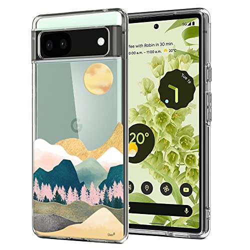 Unov Hülle Kompatibel mit Pixel 6a Hülle klar Transparent Schlanke Schutzhülle Weich TPU Stoßstange Geprägtes das Muster Stoßdämpfung 6.1 Zoll (Sierra Berge) von Unov
