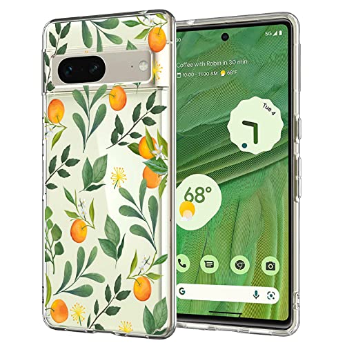 Unov Hülle Kompatibel mit Pixel 7 Hülle klar Transparent Schlanke Schutzhülle Weich TPU Stoßstange Geprägtes das Blumen Muster Stoßdämpfung 6.3 Zoll (Zitrus Aromen) von Unov
