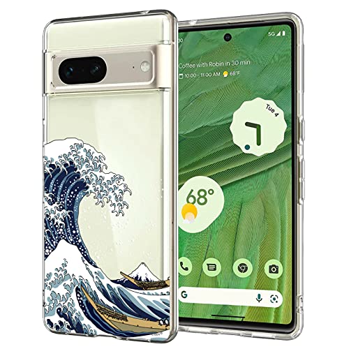 Unov Hülle Kompatibel mit Pixel 7 Hülle klar Transparent Schlanke Schutzhülle Weich TPU Stoßstange Geprägtes das Muster Stoßdämpfung 6.3 Zoll (Große Welle) von Unov