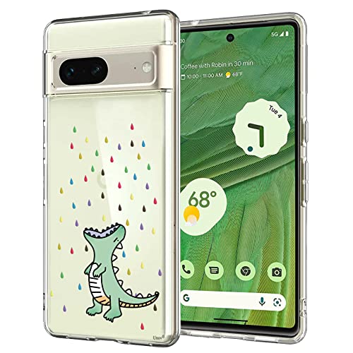 Unov Hülle Kompatibel mit Pixel 7 Hülle klar Transparent Schlanke Schutzhülle Weich TPU Stoßstange Geprägtes das Muster Stoßdämpfung 6.3 Zoll (Regenbogen Dinosaurier) von Unov