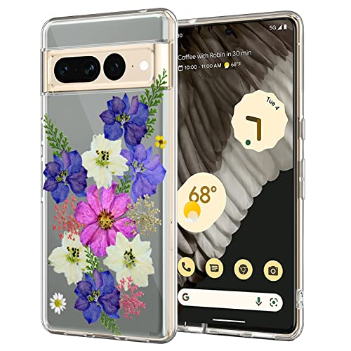 Unov Hülle Kompatibel mit Pixel 7 Pro Hülle klar Transparent Schlanke Schutzhülle Weich TPU Stoßstange Geprägtes das Blumen Muster Stoßdämpfung 6.7 Zoll (Very Peri Blumenstrauß) von Unov
