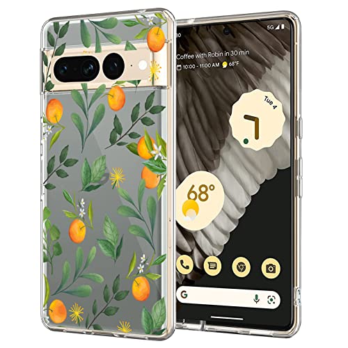 Unov Hülle Kompatibel mit Pixel 7 Pro Hülle klar Transparent Schlanke Schutzhülle Weich TPU Stoßstange Geprägtes das Blumen Muster Stoßdämpfung 6.7 Zoll (Zitrus Aromen) von Unov