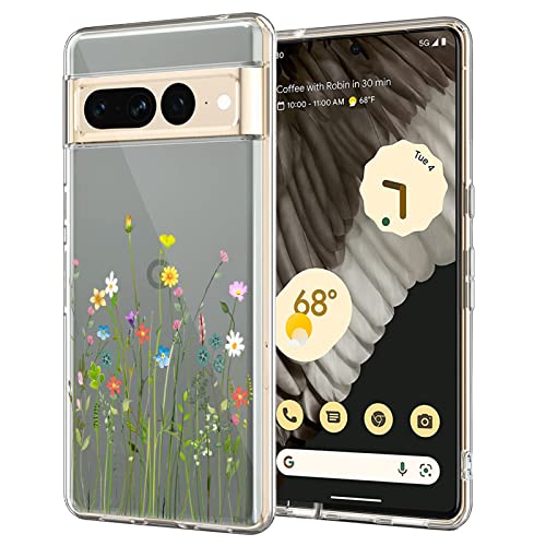 Unov Hülle Kompatibel mit Pixel 7 Pro Hülle klar Transparent Schlanke Schutzhülle Weich TPU Stoßstange Geprägtes das Muster Stoßdämpfung 6.7 Zoll (Blumen Blumenstrauß) von Unov