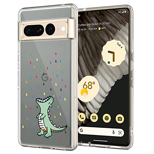 Unov Hülle Kompatibel mit Pixel 7 Pro Hülle klar Transparent Schlanke Schutzhülle Weich TPU Stoßstange Geprägtes das Muster Stoßdämpfung 6.7 Zoll (Regenbogen Dinosaurier) von Unov