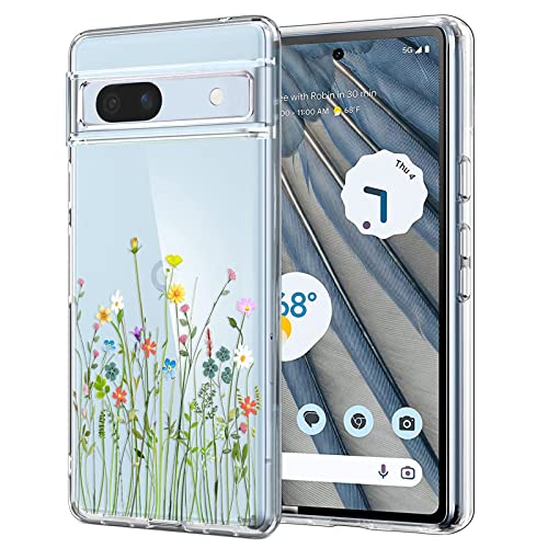 Unov Hülle Kompatibel mit Pixel 7a Hülle klar Transparent Schlanke Schutzhülle Weich TPU Stoßstange Geprägtes das Muster Stoßdämpfung 6.3 Zoll (Blumen Blumenstrauß) von Unov