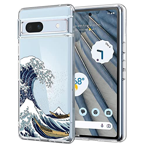 Unov Hülle Kompatibel mit Pixel 7a Hülle klar Transparent Schlanke Schutzhülle Weich TPU Stoßstange Geprägtes das Muster Stoßdämpfung 6.3 Zoll (Große Welle) von Unov