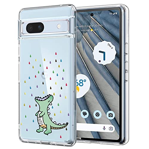 Unov Hülle Kompatibel mit Pixel 7a Hülle klar Transparent Schlanke Schutzhülle Weich TPU Stoßstange Geprägtes das Muster Stoßdämpfung 6.3 Zoll (Regenbogen Dinosaurier) von Unov